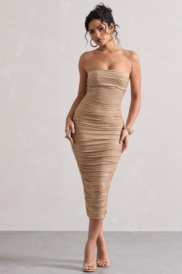 Astro Gold Embellished Bandeau Midi Dress